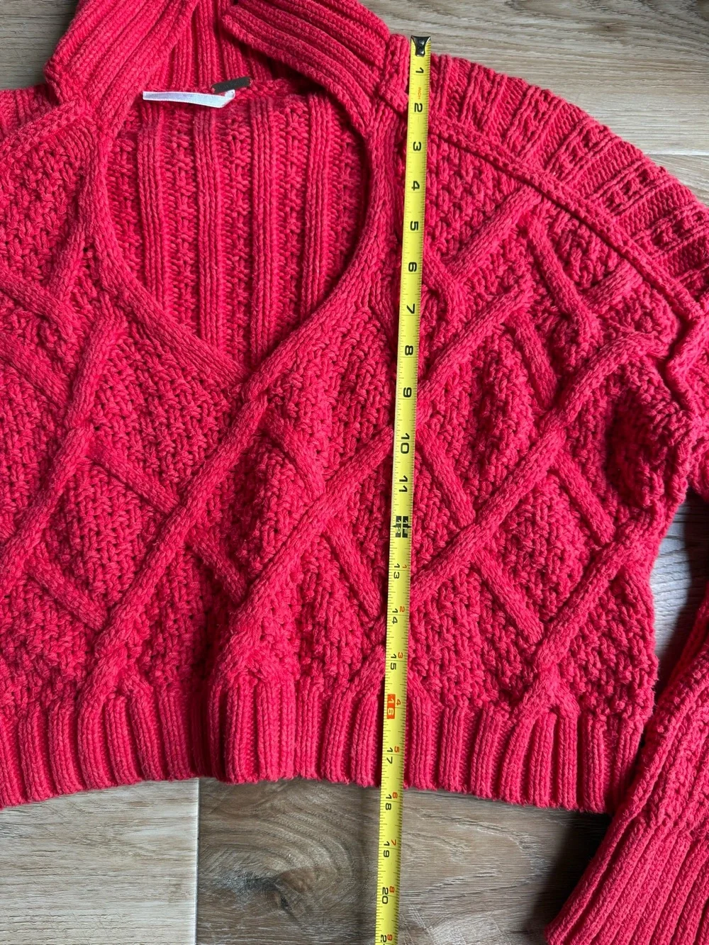Free People Women's Red Cable Knit V-Neck Sweater